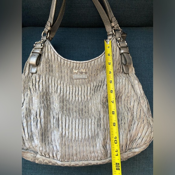 Coach Madison Gathered Sateen Signature Coach Logo Gray & Mettalic Silver Bag - Picture 14 of 16